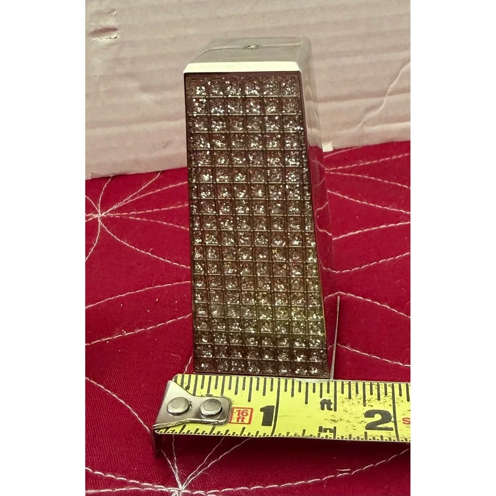 Silver Tone Rhinestone Studded Salt and Pepper Shaker Set Modern Wedge Design